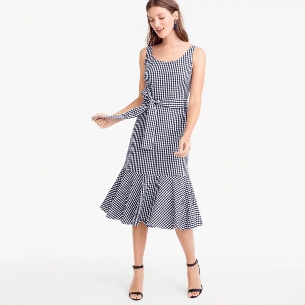 J. Crew Petite Gingham Ruffle-hem Dress
